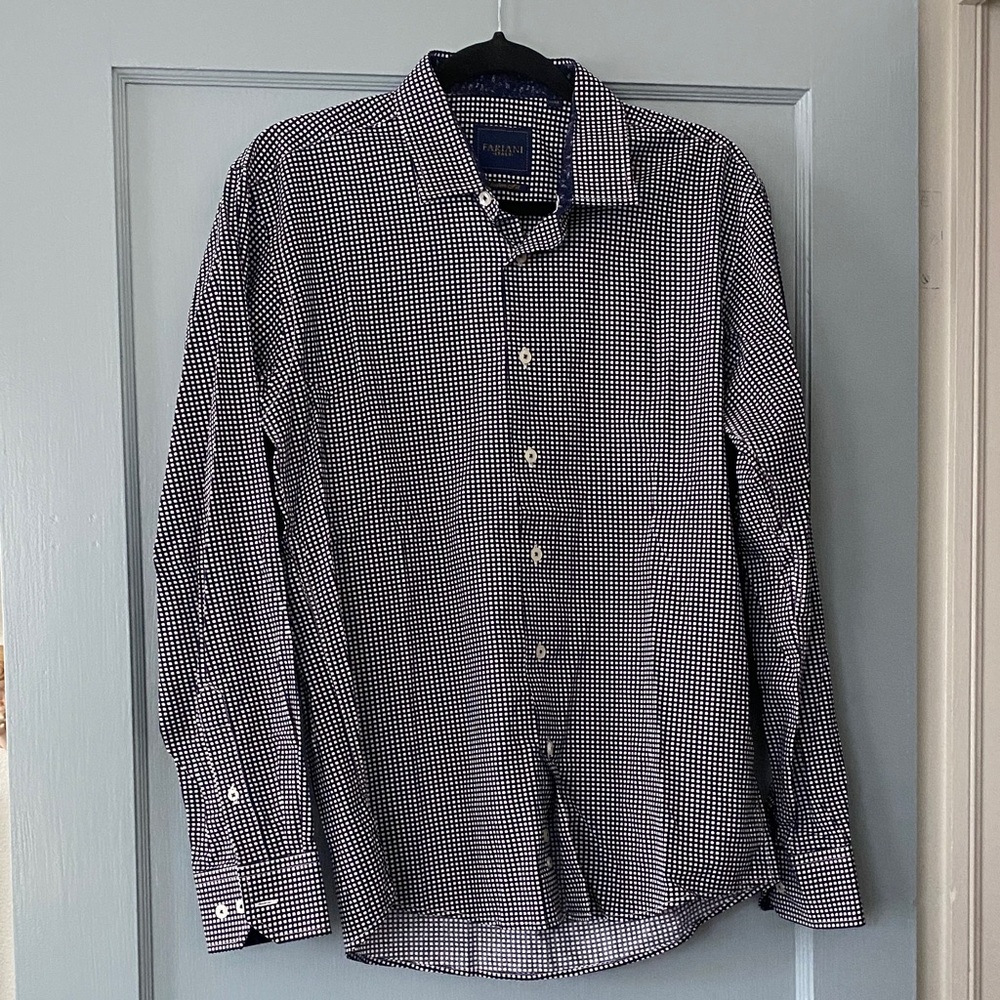 FARIANI Monochrome Gingham Button-Down Shirt, Modern Fit
